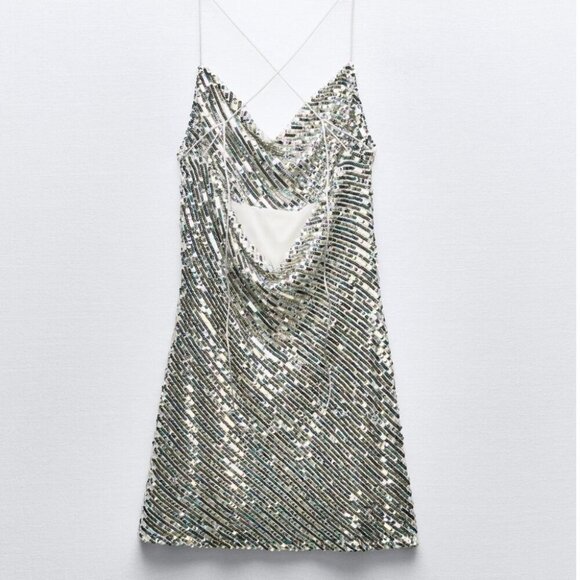 Zara Multicolor Sequin Cowl Back Mini Dress NWT Size Small - Picture 3 of 9